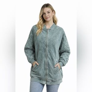 New! Young, Fabulous & Broke Green Mineral Wash‎ Bomber Style Jacket